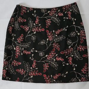 Ann Taylor Black Skirt with Red and Cream Embroidery